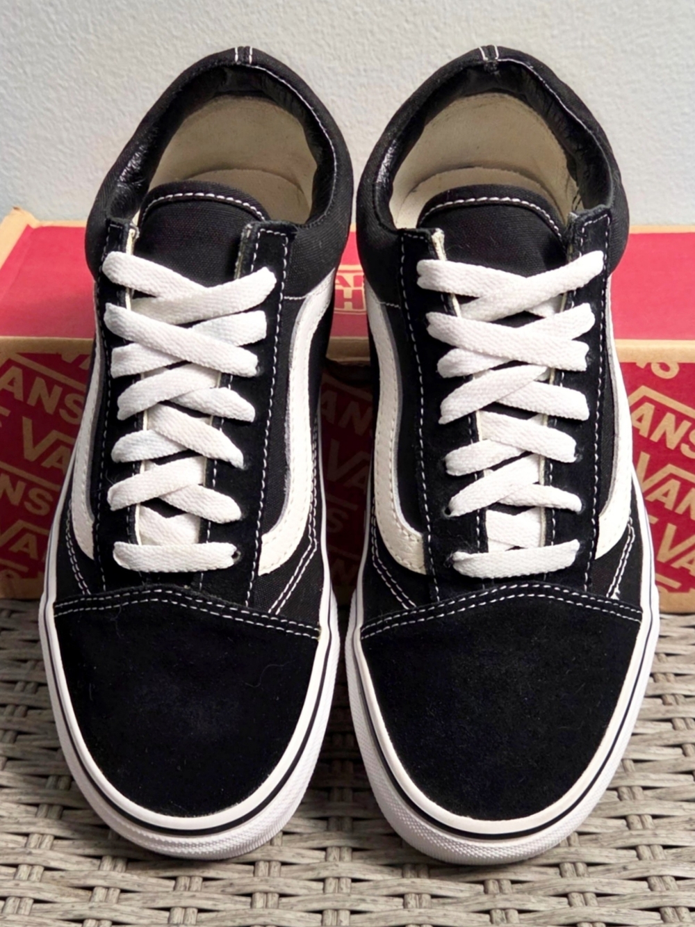 Vans Old Skool Black White Canvas Suede Low-Top Sneakers Skater Box Women's 7.5